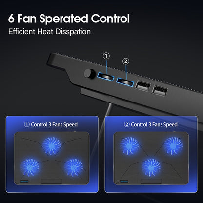 6-Fan LED Laptop Cooling Pad | Ultra-slim, USB-powered stand for 15.6"–17" laptops
