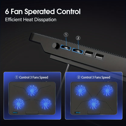 6-Fan LED Laptop Cooling Pad | Ultra-slim, USB-powered stand for 15.6"–17" laptops