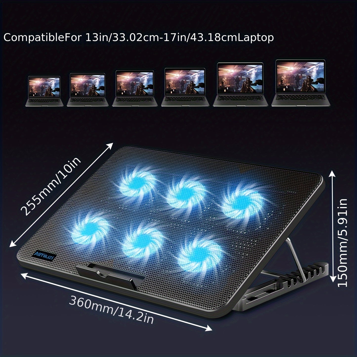 6-Fan LED Laptop Cooling Pad | Ultra-slim, USB-powered stand for 15.6"–17" laptops
