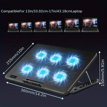 6-Fan LED Laptop Cooling Pad | Ultra-slim, USB-powered stand for 15.6"–17" laptops
