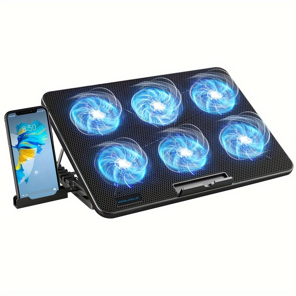 6-Fan LED Laptop Cooling Pad | Ultra-slim, USB-powered stand for 15.6"–17" laptops
