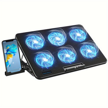6-Fan LED Laptop Cooling Pad | Ultra-slim, USB-powered stand for 15.6"–17" laptops
