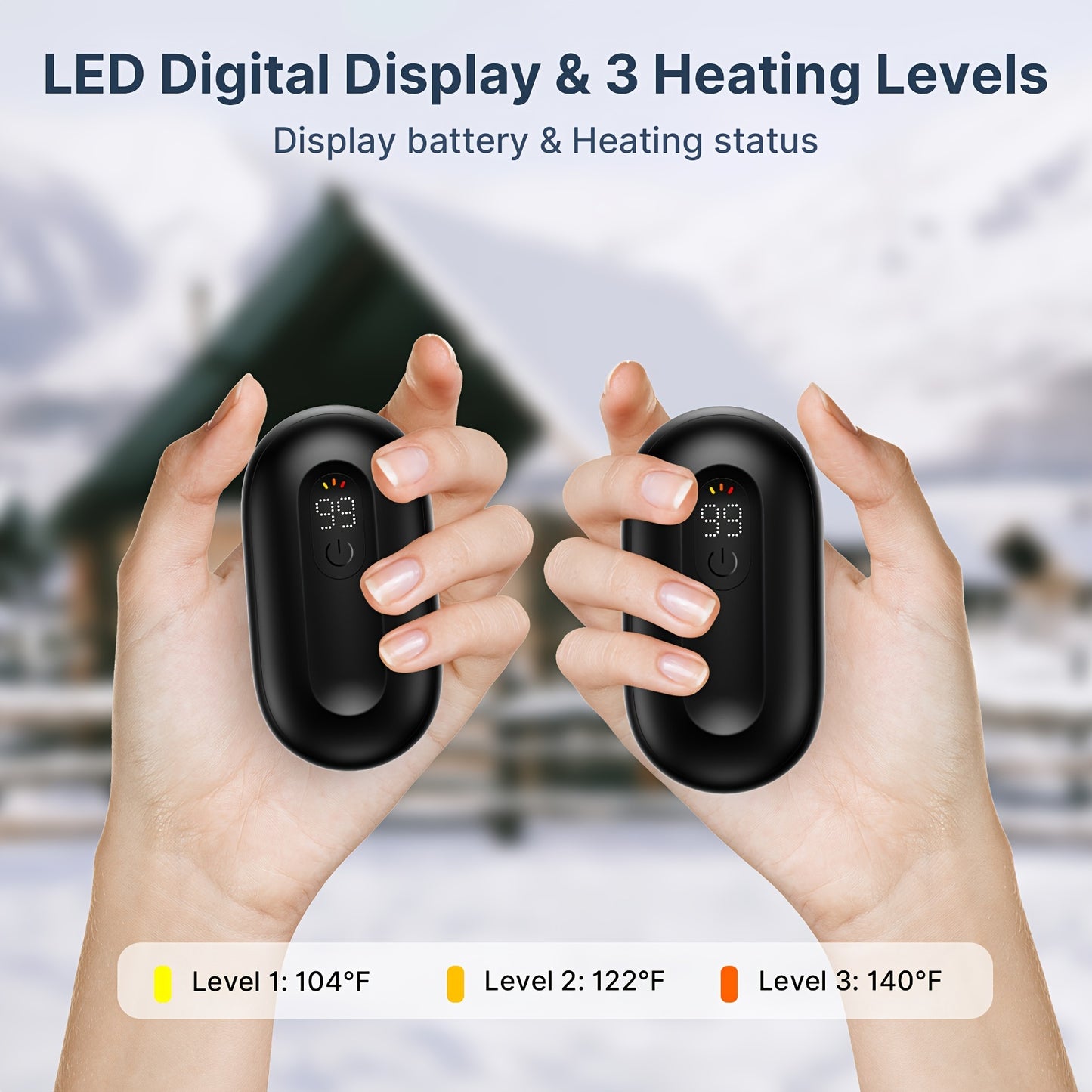 Rechargeable Hand Warmers – 2-Pack Magnetic Electric Warmers with Digital Display